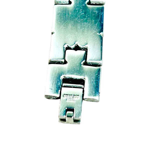 Etched Stainless Steel Links Unisex 8 Inch Bracelet - Picture 4 of 4